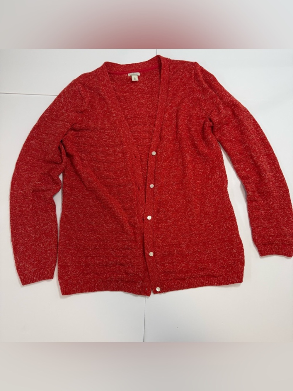 L.L. Bean Red V-Neck Button-Front Cardigan